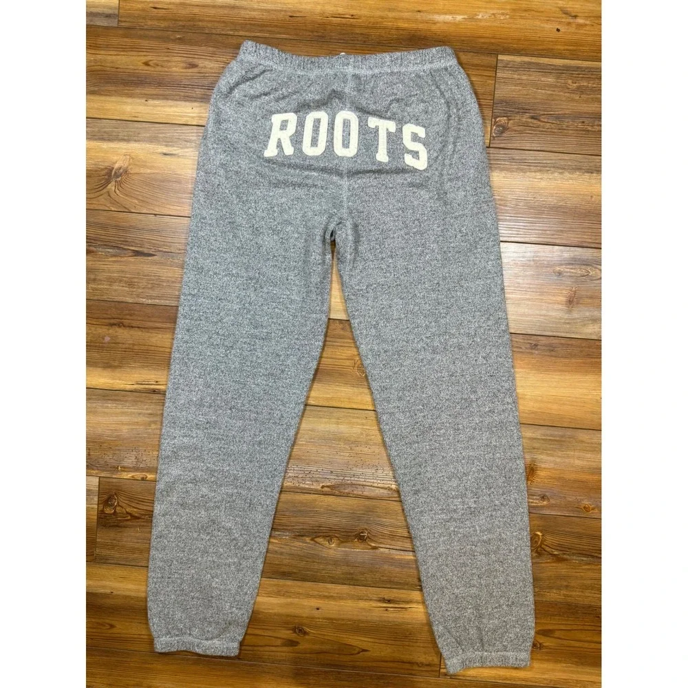 Roots Salt & Pepper Grey Sweatpants Beaver Logo Graphic Joggers Mens Small